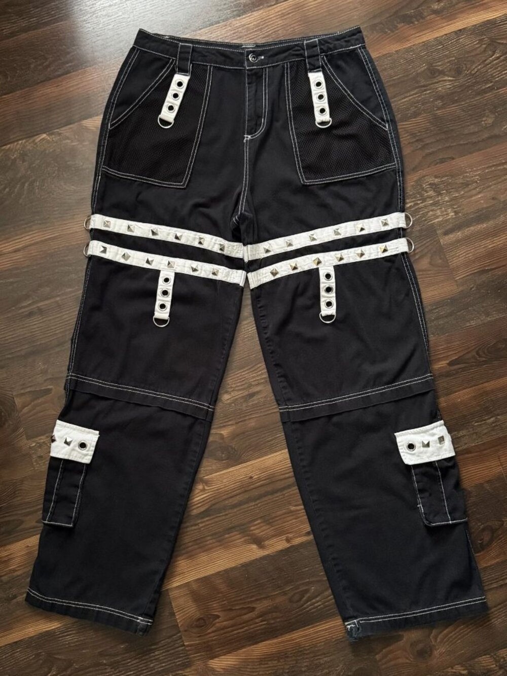 Hot Topic Black & White Grommet Suspender Chain Skater Pants